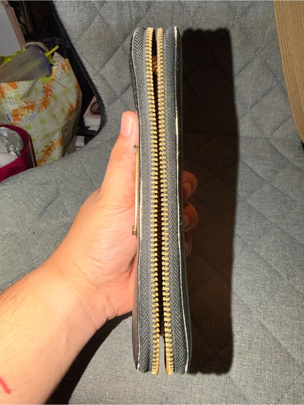 Marc by Marc Jacobs Black Pebbled Leather Zip Wallet with Gold Plaque